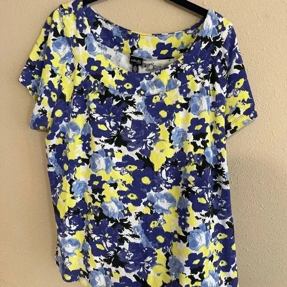 𝅺Rafaella‎ Floral Blouse 1X blue and yellow - Picture 2 of 4